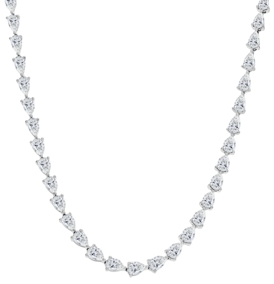 18KW PEAR SHAPE DIAMOND TENNIS NECKLACE