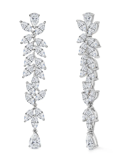 18KW FLORAL DIAMOND DROP EARRINGS