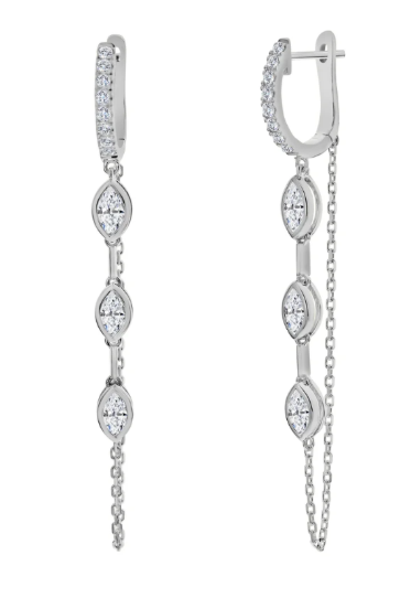 18KW DIAMOND STATION CHAIN DROP EARRINGS