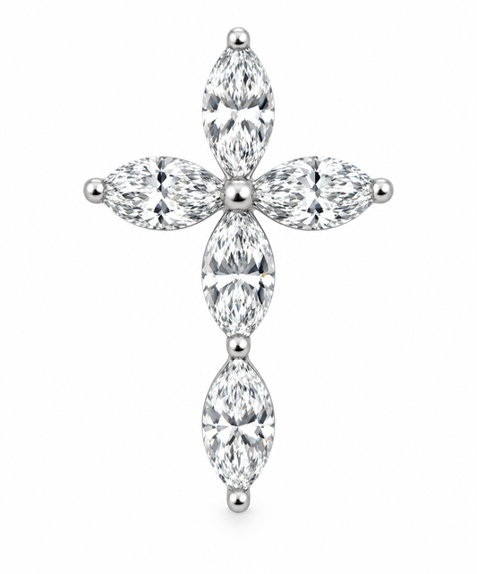 18KW MARQUISE CUT DIAMOND CROSS PENDANT