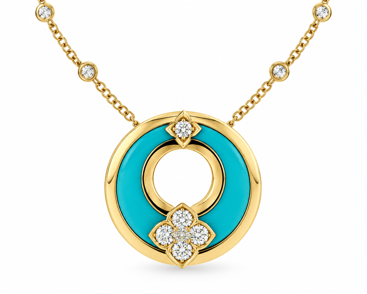 18KY TURQUOISE AND DIAMOND NECKLACE