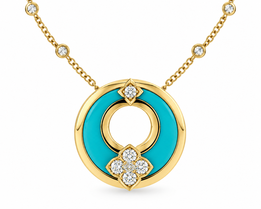 18KY TURQUOISE AND DIAMOND NECKLACE