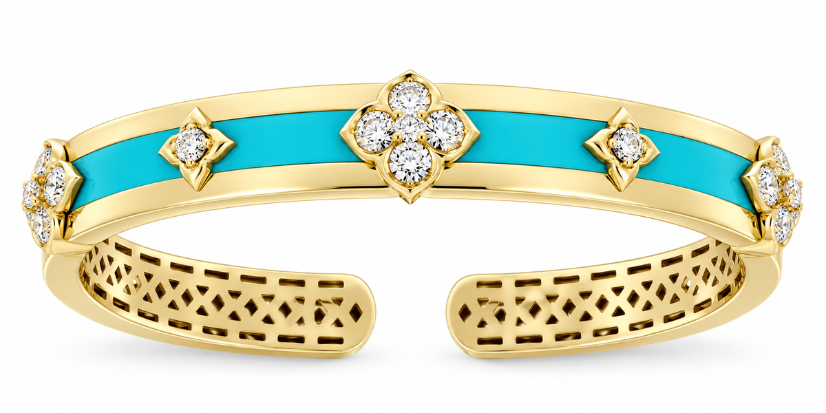 18KY TURQUOISE AND DIAMOND CUFF BRACELET