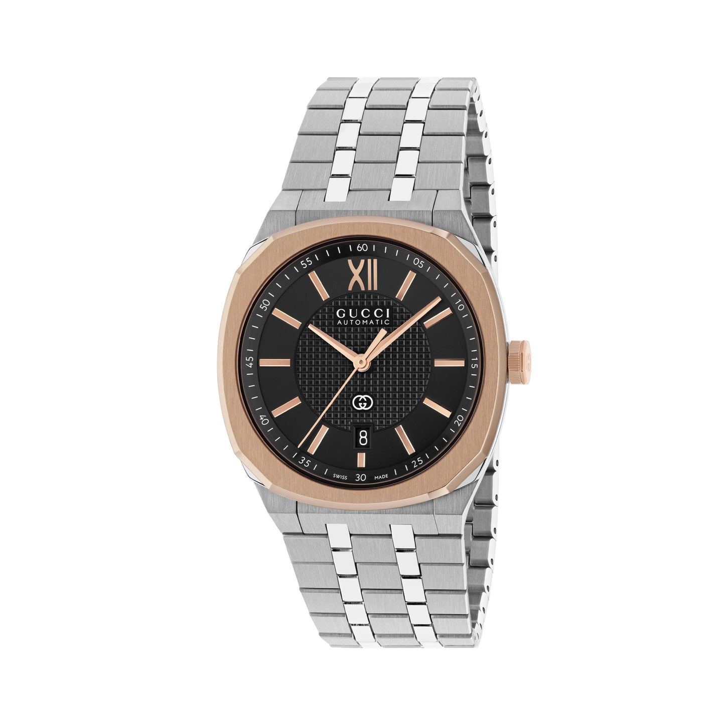 40MM SS/PINK GOLD PLATED GUCCI 25H BLACK DIAL WATCH