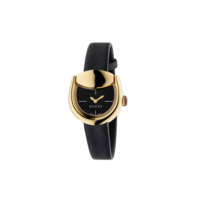 GOLD PLATED HORSEBIT BLACK DIAL WATCH