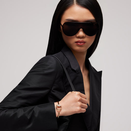 GUCCI 18KY HORSEBIT DIAMOND BANGLE BRACELET