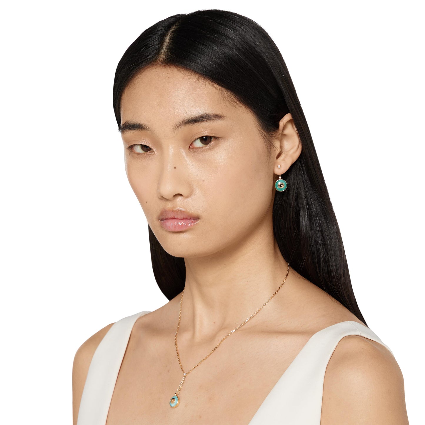 18KY GUCCI INTERLOCKING AMAZONITE EARRINGS