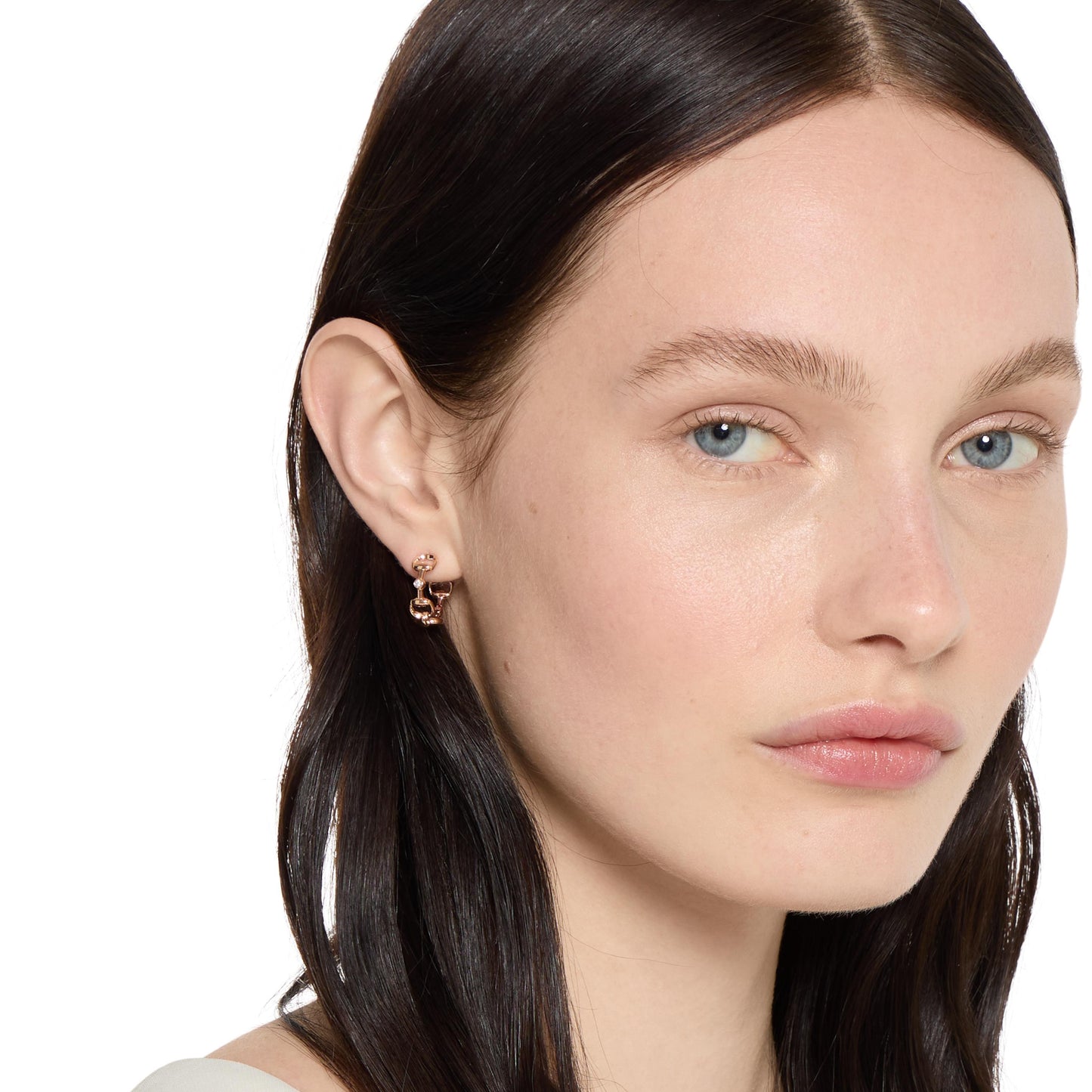 18KR DIAMOND HORSEBIT HOOP EARRINGS