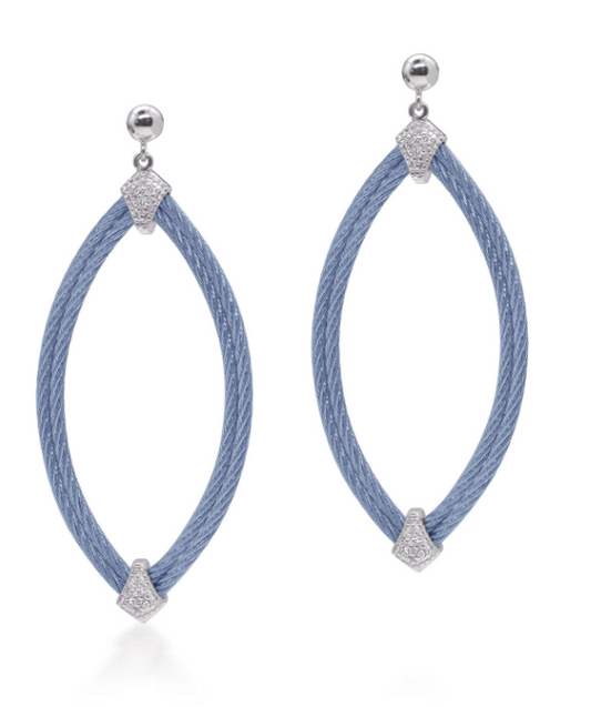 CARIBBEAN BLUE CABLE WITH 18KW DIAMOND MARQUISE DANGLE EARRINGS