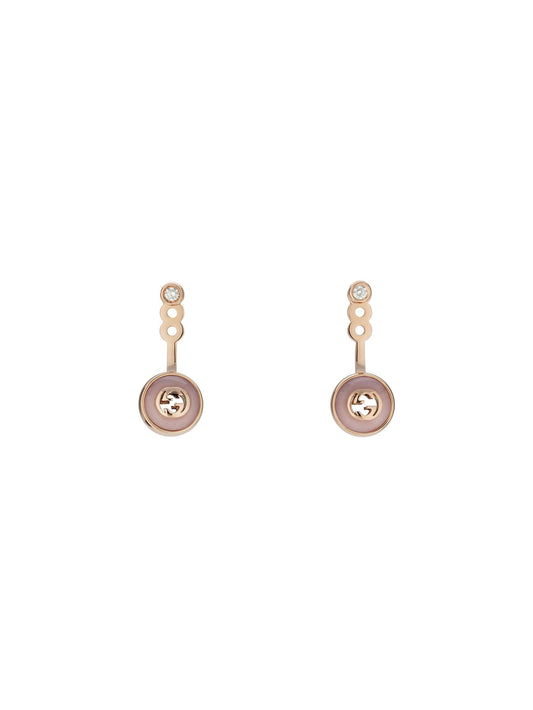 18KR INTERLOCKING PINK OPAL WITH DIAMOND ACCENT EARRINGS