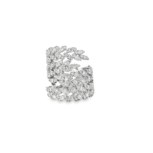 18KW WIDE DIAMOND LEAF FASHION RING
