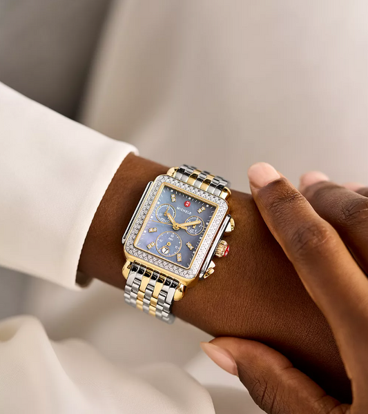 35MM TWO TONE 18k GOLD PLATED DECO DIAMOND DIAMOND WATCH
