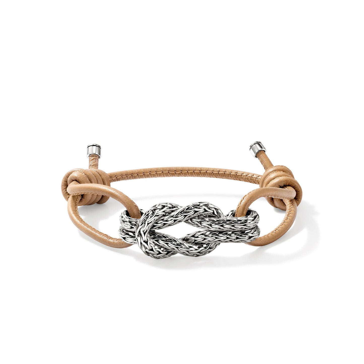SS 3.5MM LOVE KNOT ADJUSTABLE LEATHER BRACELET