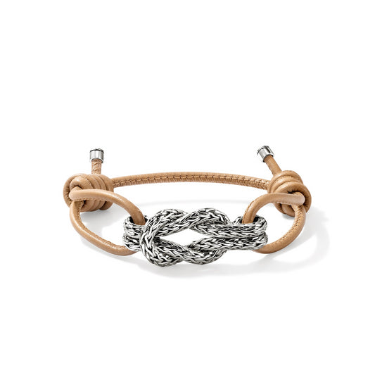 SS 3.5MM LOVE KNOT ADJUSTABLE LEATHER BRACELET