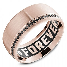 SATIN FINISH WEDDING BAND WITH BLACK DIAMONDS & SPECIAL ENGRAVING