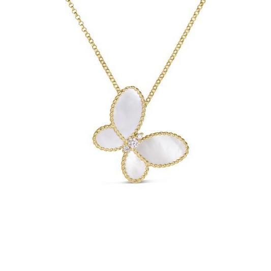 18KY JASMINE DIAMOND AND MOTHER OF PEARL BUTTERFLY NECKLACE
