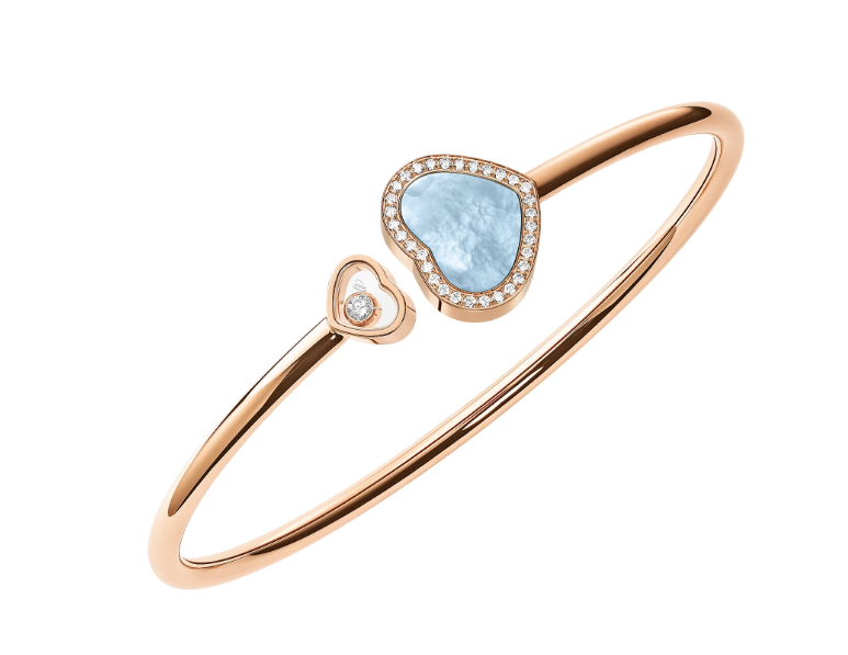 18KR HAPPY HEARTS TURQUOISE MOP & DIAMOND BANGLE