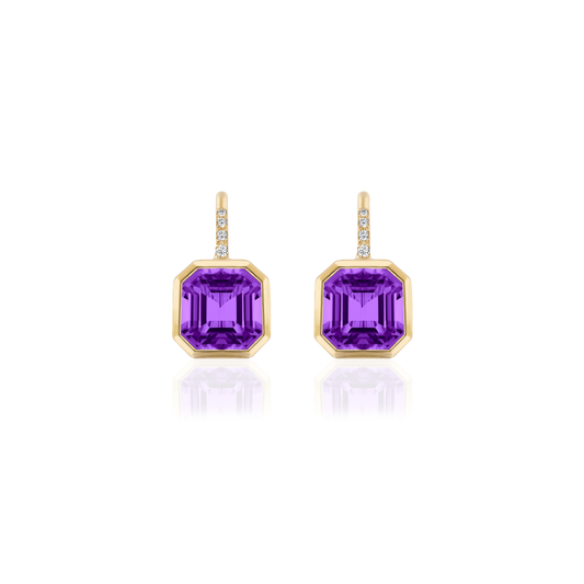 GOSHWARA 18KY OCTAGONAL BEZEL DROP EARRINGS