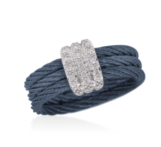18KW BLUE SS CABLE DIA .11CTW FASH RING