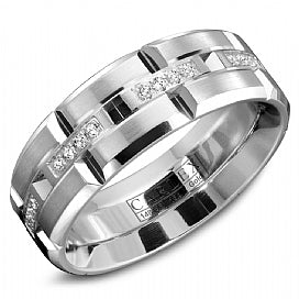 18K WHITE GOLD 7.5MM BAND WITH DIAMONDS