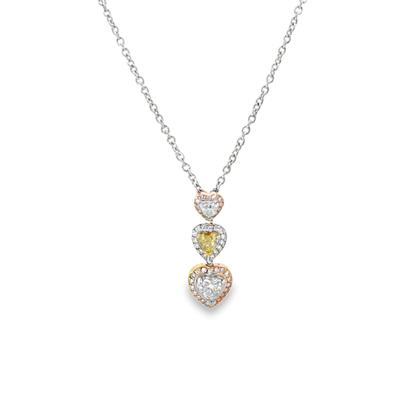 PLATINUM TRIPLE HEART PINK/YELLOW DIAMOND PENDANT