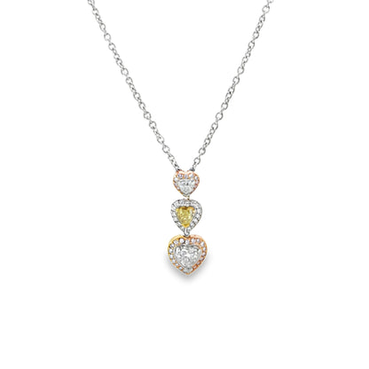PLATINUM TRIPLE HEART PINK/YELLOW DIAMOND PENDANT