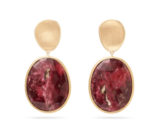 18KY LUNARIA THULITE GEMSTON DOUBLE DROP EARRINGS