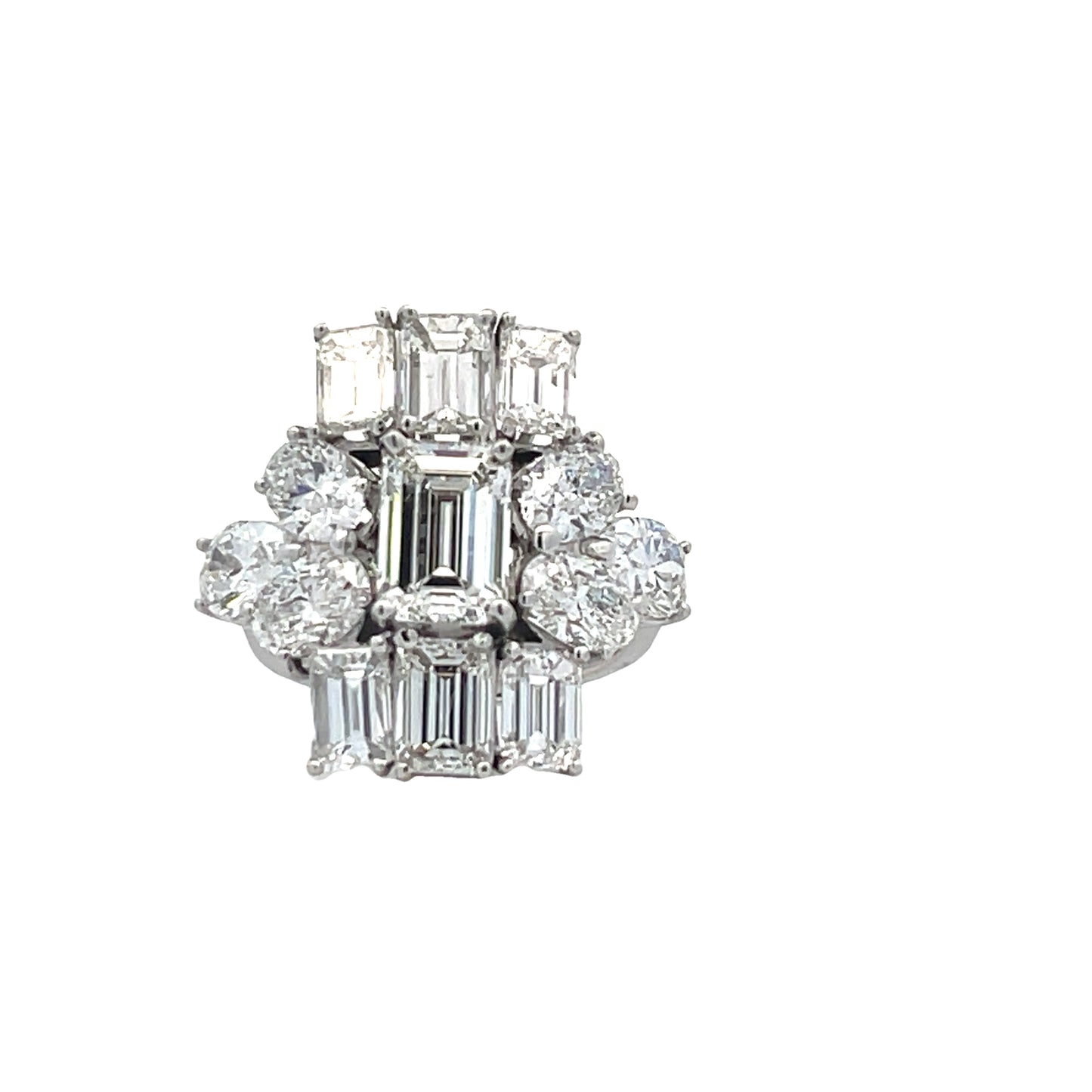 18KW EMERALD CUT DIAMOND COCKTAIL RING