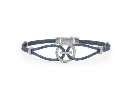 BLUE CABLE BRACELET WITH OPEN DIAMOND CIRCLE