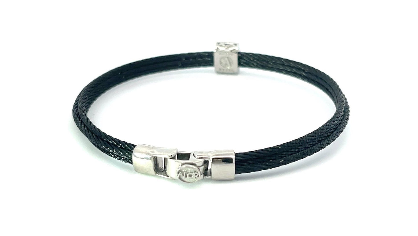 BLK CABLE BANGLE W/DIA STATION