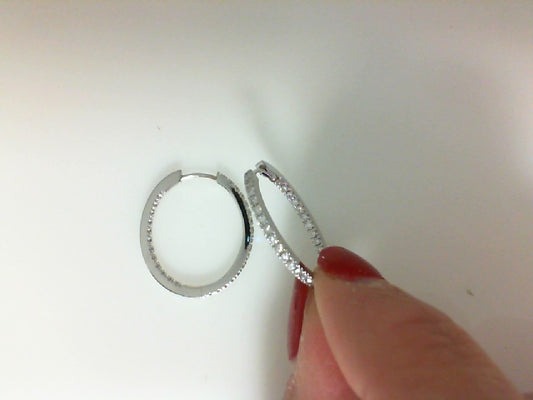 18KW OVAL DIAMOND HOOP EARRINGS
