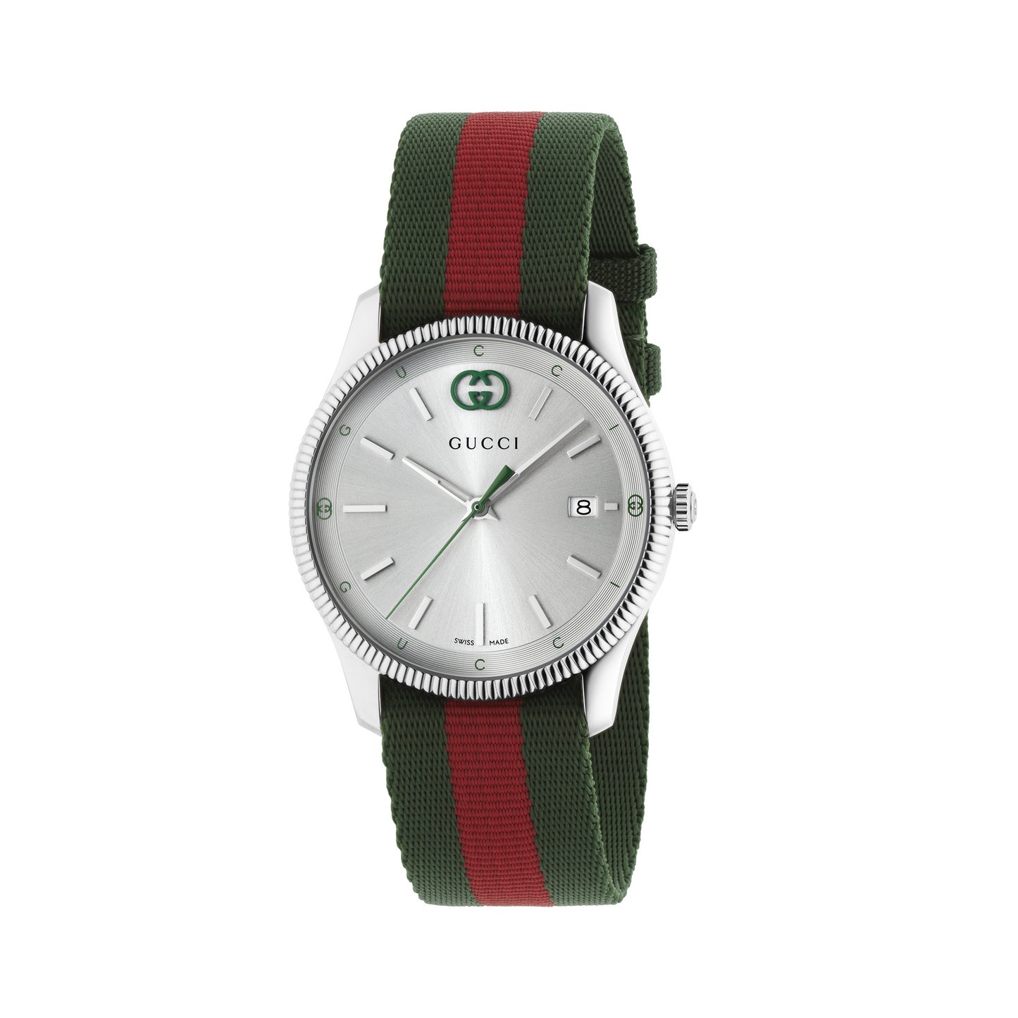 38MM SS G-TIMELESS SILVER DIAL GREN/RED ICONIC NYLON STRAP