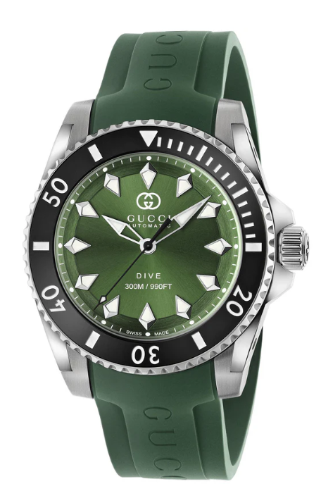 40MM SS GUCCI DIVE GREEN DIAL GREEN RUBBER STRAP
