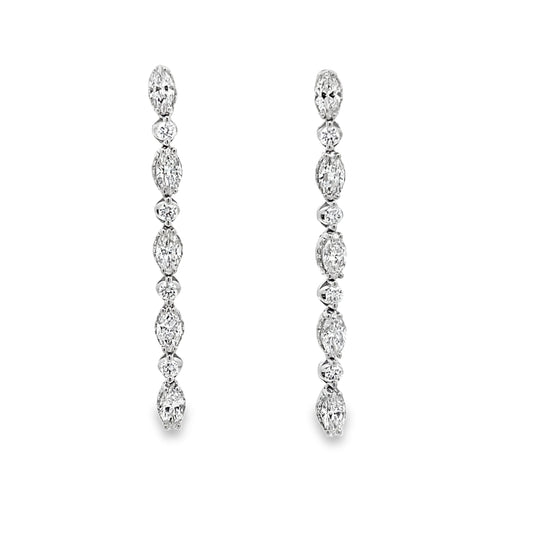 18KW MARQUISE & ROUND DIAMOND DROP DANGLE EARRINGS