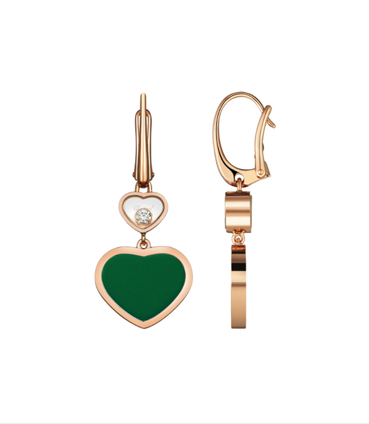 18KR MALACHITE & DIAMOND HAPPY HEART DANGLE EARRINGS