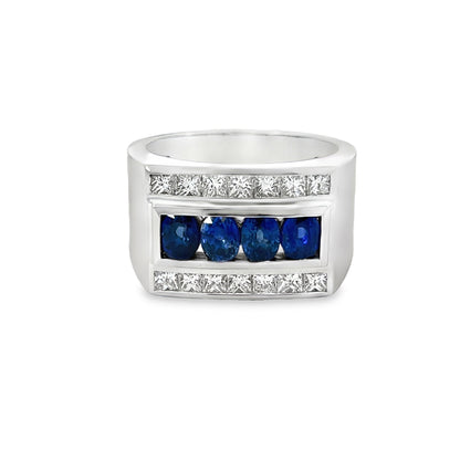 18KW MENS DIAMOND AND OVAL SAPPHIRE RING