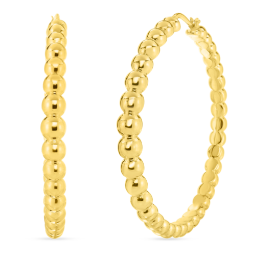 18KY DESIGNER GOLD BEAD EXTRA LARGE HOOP EARRINGS