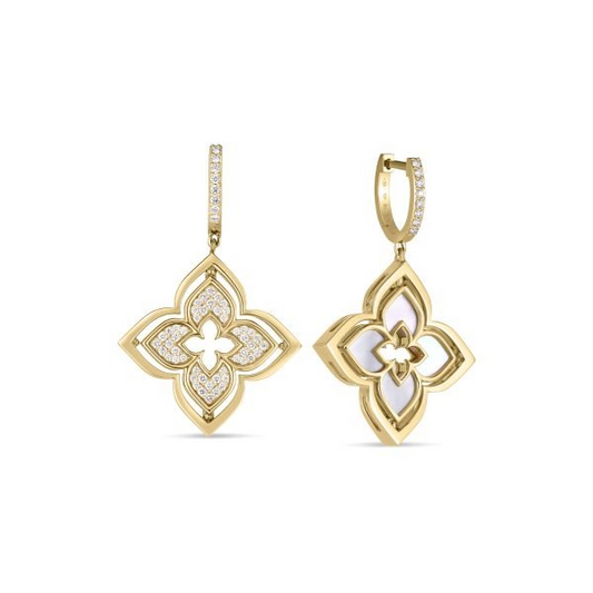 18KY VENETIAN PRINCESS PIROUETTE PAVE MEDIUM FLOWER DROP EARRINGS