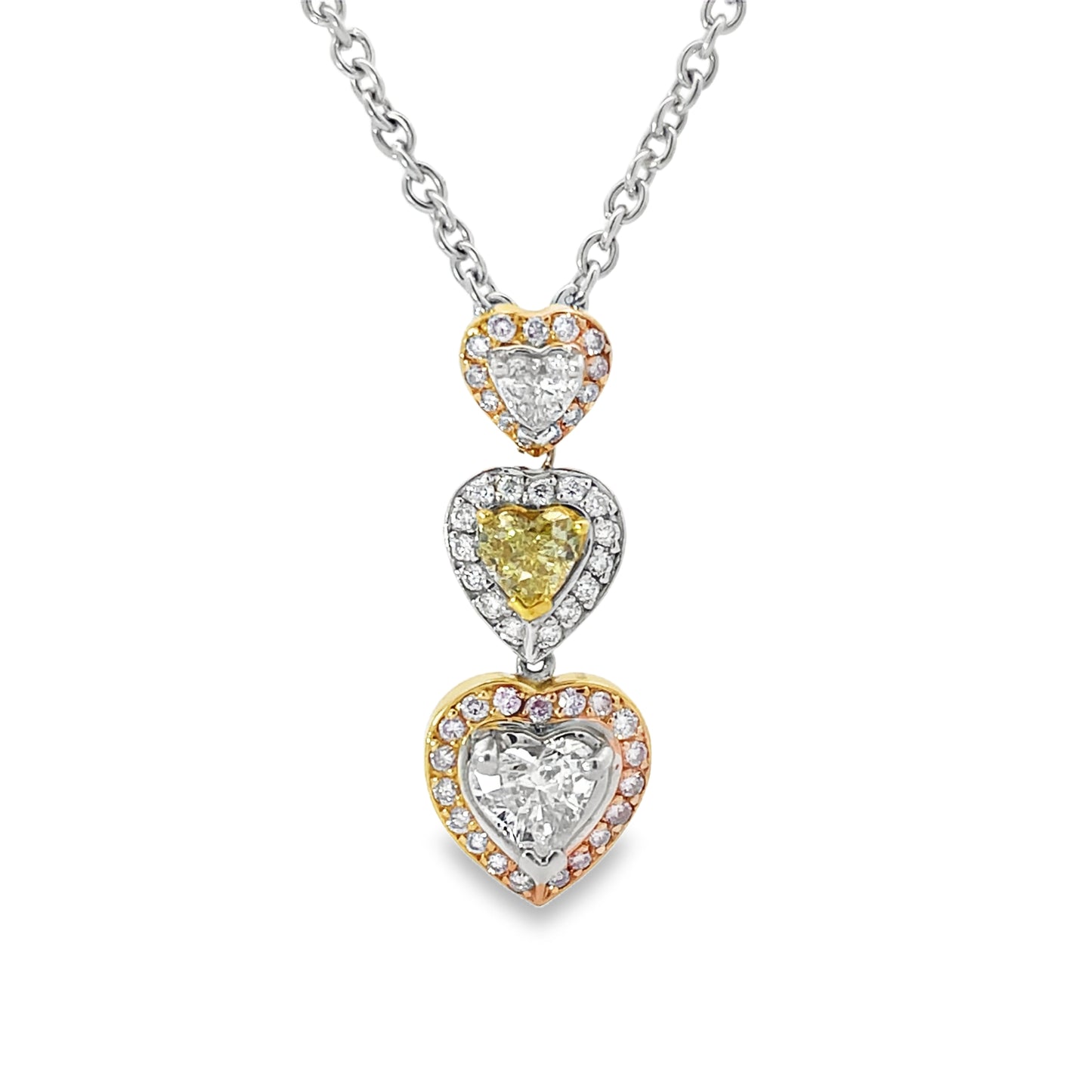 PLATINUM TRIPLE HEART PINK/YELLOW DIAMOND PENDANT