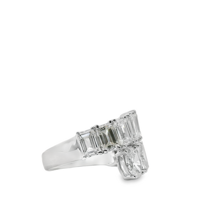 18KW EMERALD AND OVAL CUT DIAMOND BYPASS RING