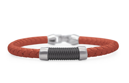 RED LEATHER AND BLACK TWISTED CABLE BRACELET