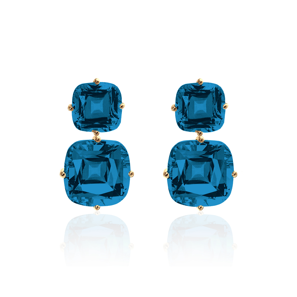 GOSHWARA 18KY DOUBLE CUSHION DROP EARRINGS