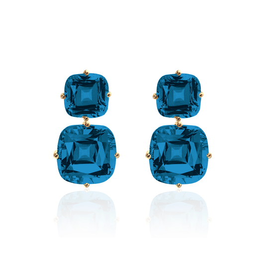 GOSHWARA 18KY DOUBLE CUSHION DROP EARRINGS