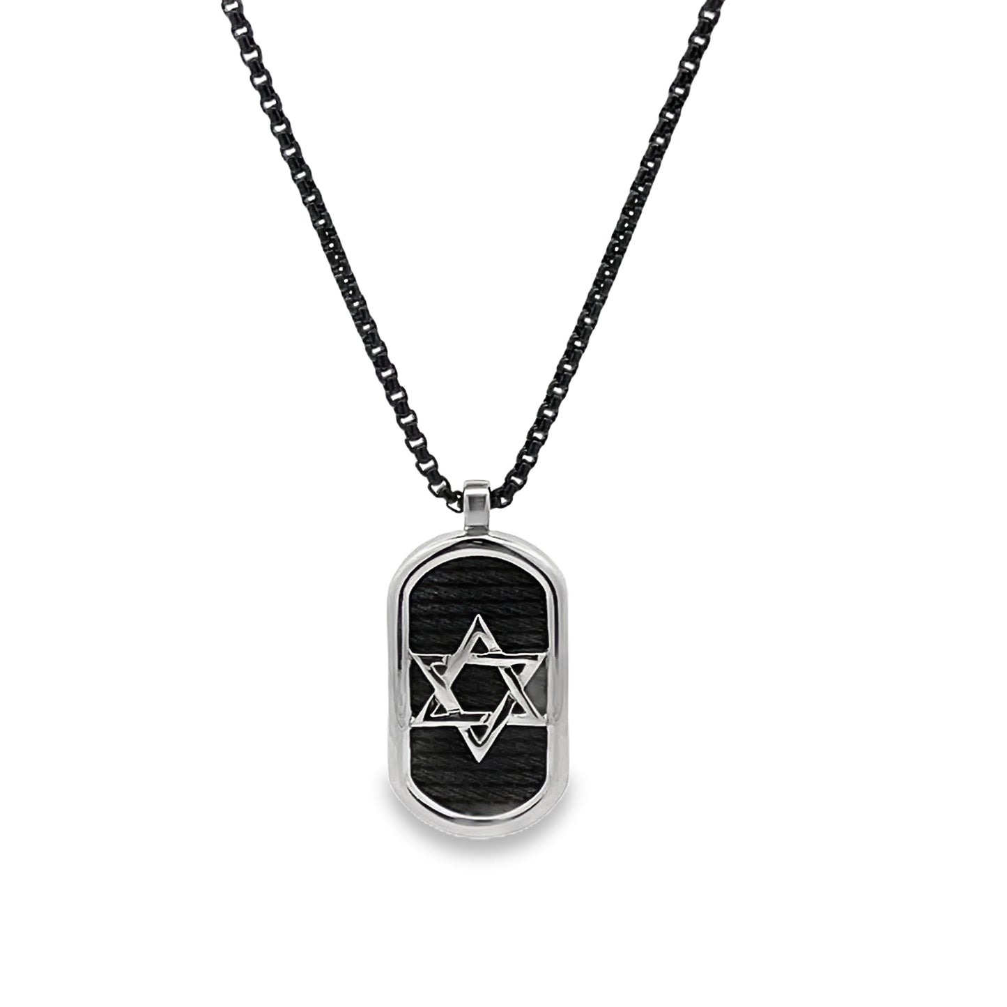 BLACK CABLE STAR OF DAVID DOG TAG ON CHAIN