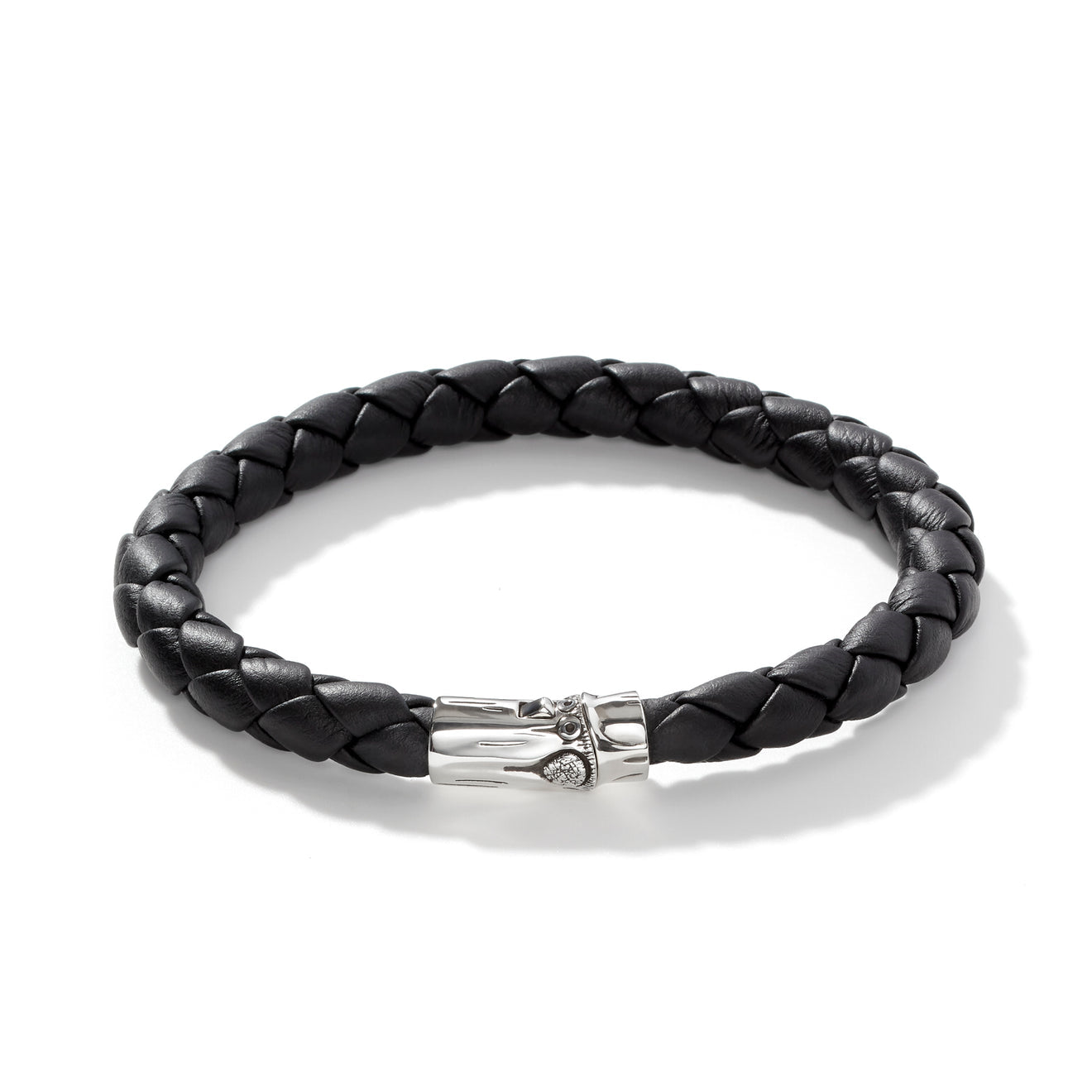 SILVER LEATHER BAMBOO STATION BRACELET