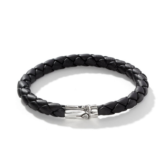 SILVER LEATHER BAMBOO STATION BRACELET