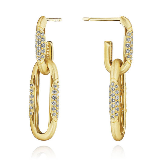 18KY CRESCENT ECLIPSE DOUBLE LINK DIAMOND DANGLE EARRINGS