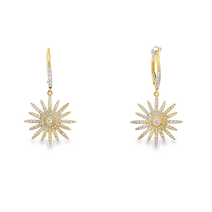 18KY DIAMOND SUNBURST DANGLE EARRINGS