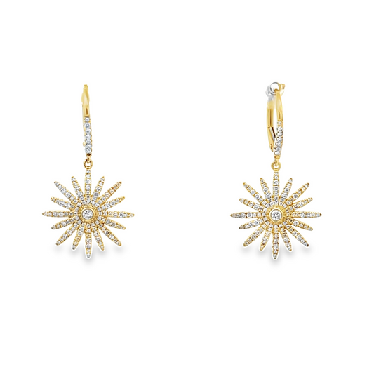 18KY DIAMOND SUNBURST DANGLE EARRINGS