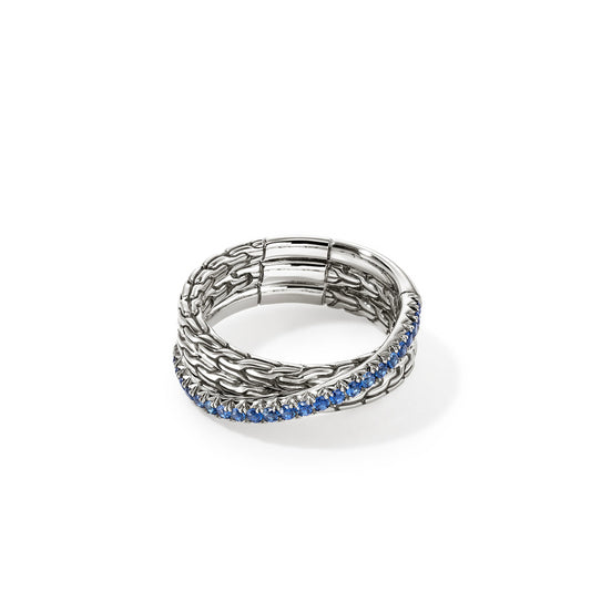 SS ESSENTIALS BLUE SAPPHIRE CROSSOVER RING